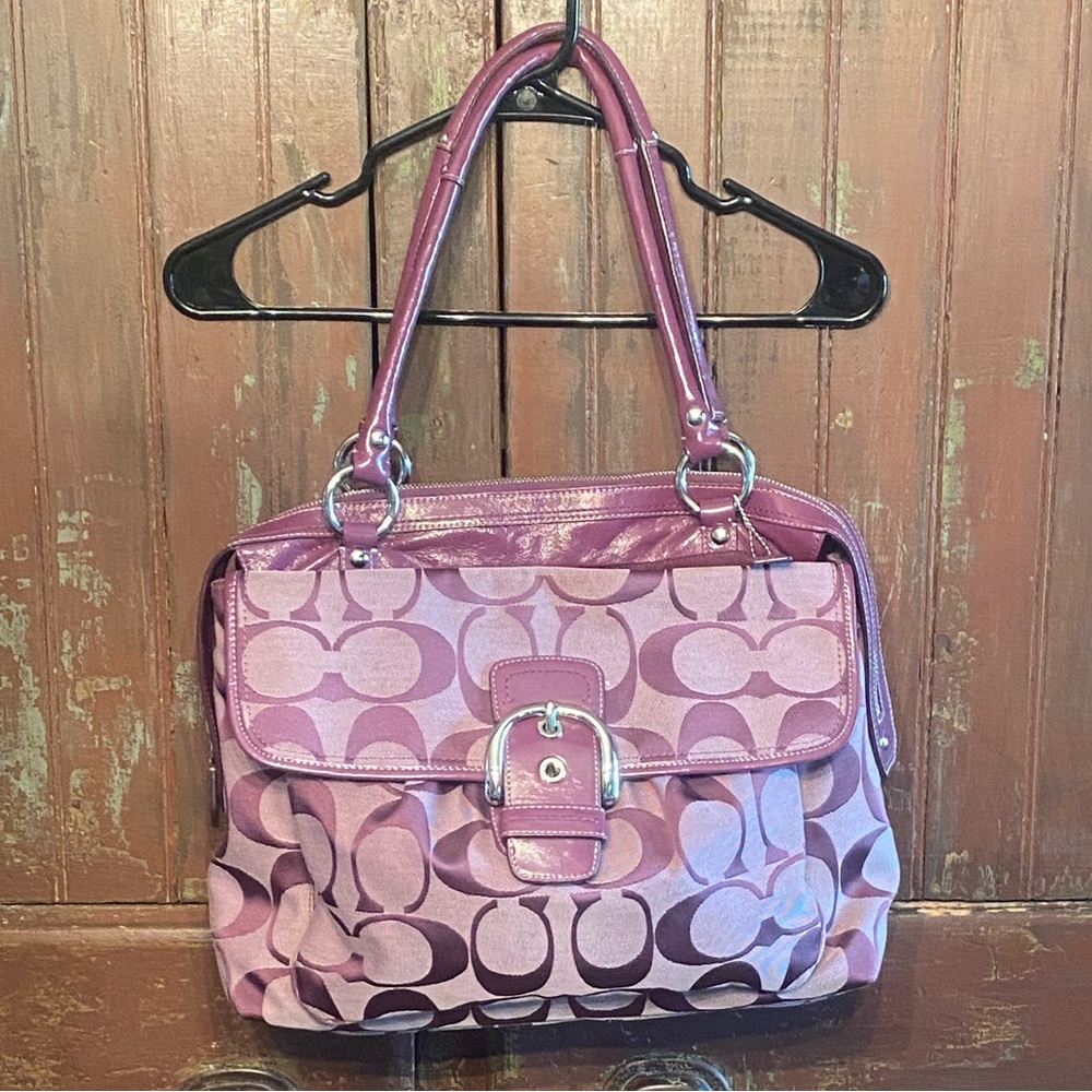 COACH F15072 Signature Plum Addison Travel Tote Weekender Laptop Bag BEAUTIFUL